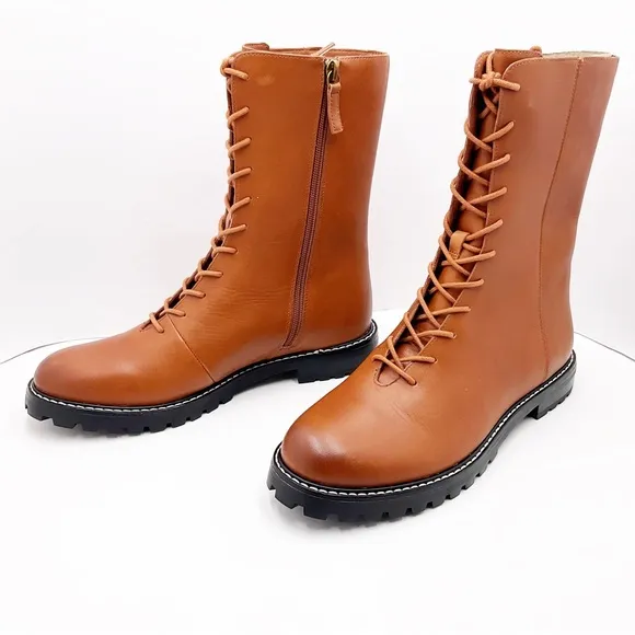 🆕{J.CREW} Gwen Lug-Sole Leather Lace-Up Tall Shaft Boots