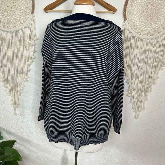 J.Crew Navy and White Striped Cashmere Sweater XL