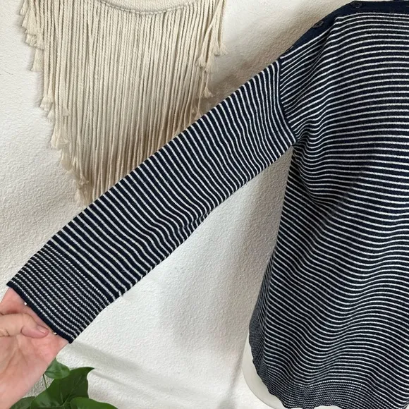 J.Crew Navy and White Striped Cashmere Sweater XL