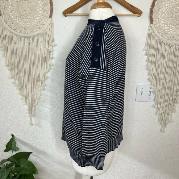 J.Crew Navy and White Striped Cashmere Sweater XL