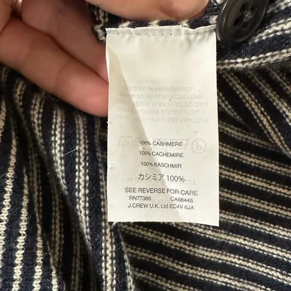 J.Crew Navy and White Striped Cashmere Sweater XL