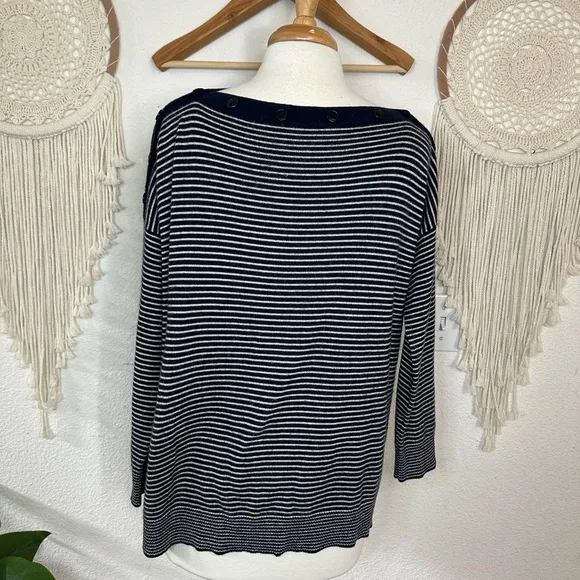 J.Crew Navy and White Striped Cashmere Sweater XL