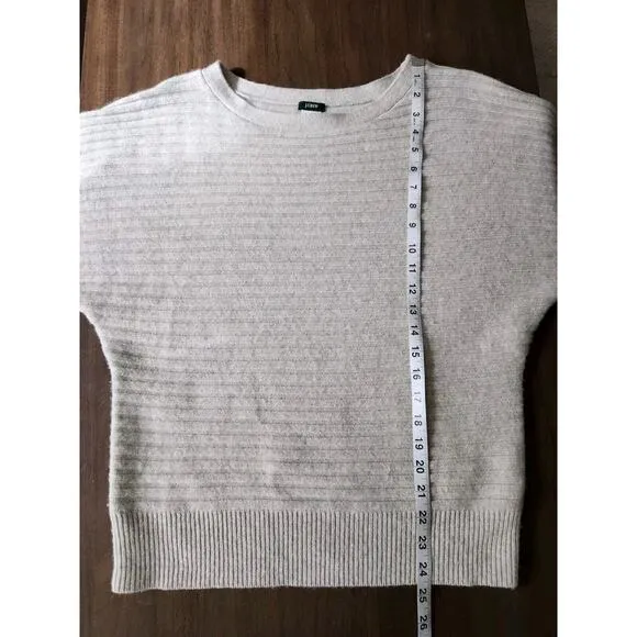 J.Crew Wool Cashmere Boat Neck Cable Knit Gray Sweater Dolman Sleeves Women XS