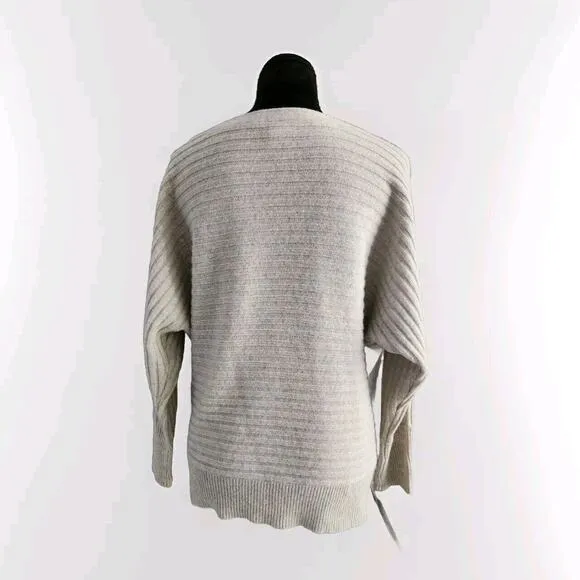 J.Crew Wool Cashmere Boat Neck Cable Knit Gray Sweater Dolman Sleeves Women XS