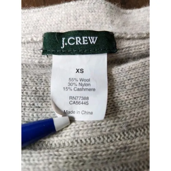 J.Crew Wool Cashmere Boat Neck Cable Knit Gray Sweater Dolman Sleeves Women XS