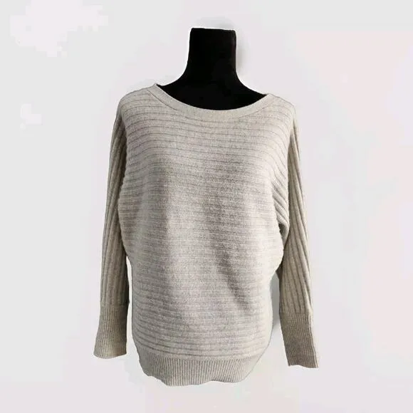 J.Crew Wool Cashmere Boat Neck Cable Knit Gray Sweater Dolman Sleeves Women XS