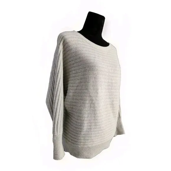 J.Crew Wool Cashmere Boat Neck Cable Knit Gray Sweater Dolman Sleeves Women XS