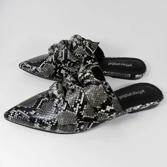 JEFFREY CAMPBELL Charly Knotted Pointed Toe MULE Flat Shoe 7.5 Snake Leather NEW
