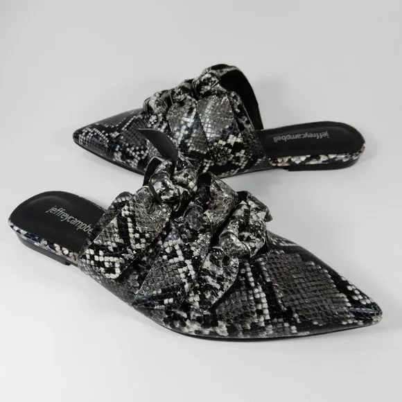 JEFFREY CAMPBELL Charly Knotted Pointed Toe MULE Flat Shoe 7.5 Snake Leather NEW