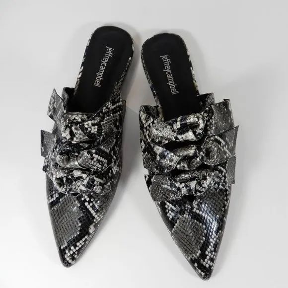 JEFFREY CAMPBELL Charly Knotted Pointed Toe MULE Flat Shoe 7.5 Snake Leather NEW