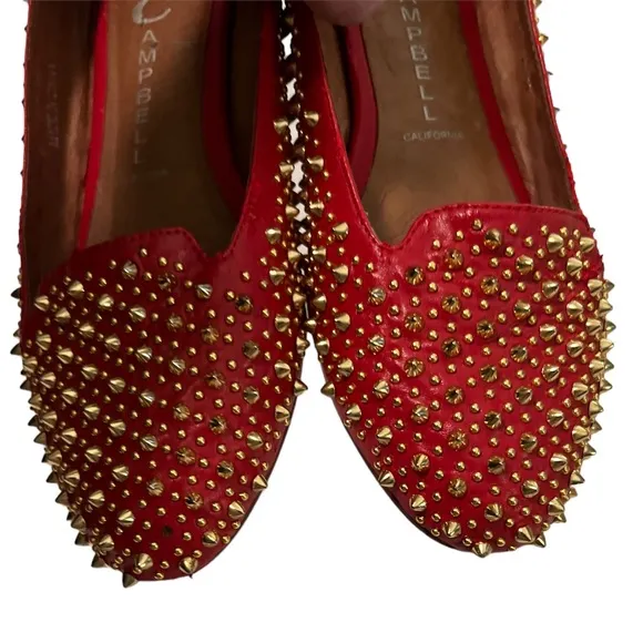 Jeffrey Campbell Martini Stud Red Leather Gold Studs 7.5 Flat Shoes