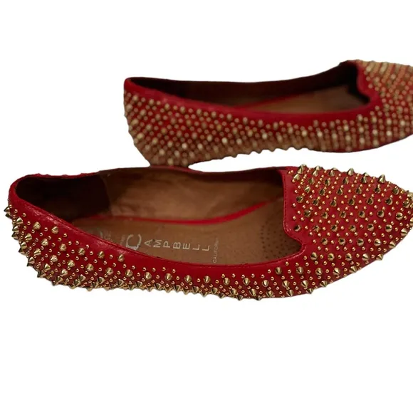 Jeffrey Campbell Martini Stud Red Leather Gold Studs 7.5 Flat Shoes