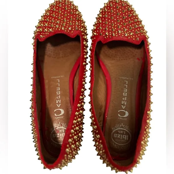 Jeffrey Campbell Martini Stud Red Leather Gold Studs 7.5 Flat Shoes