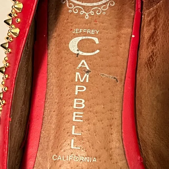Jeffrey Campbell Martini Stud Red Leather Gold Studs 7.5 Flat Shoes