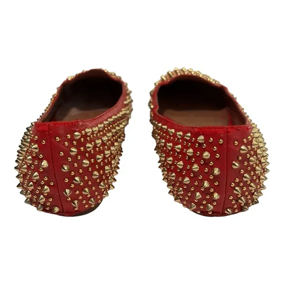 Jeffrey Campbell Martini Stud Red Leather Gold Studs 7.5 Flat Shoes