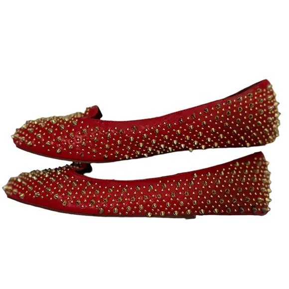 Jeffrey Campbell Martini Stud Red Leather Gold Studs 7.5 Flat Shoes