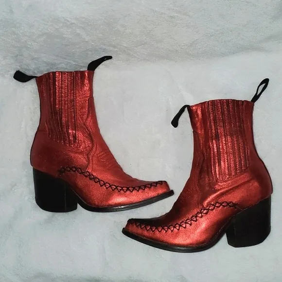 Jeffrey Campbell Metallic Western Ankle Boots Size 7