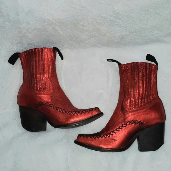 Jeffrey Campbell Metallic Western Ankle Boots Size 7