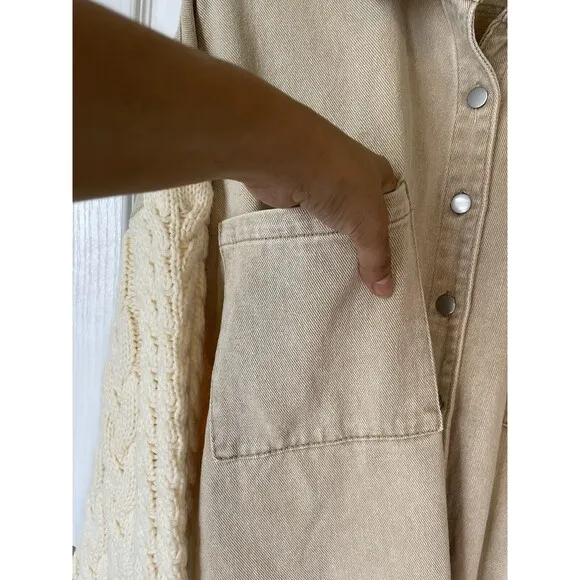 Jena Green By Apricot Lane Cable Knit Sweater Denim Jacket Large 100% Cotton