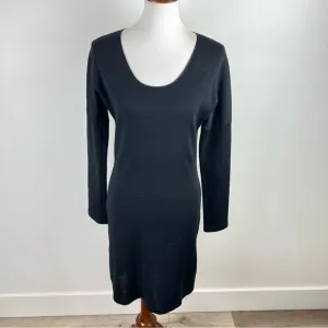 Jenni Kayne Black Wool Silk Trim Sweater Dress Size Large Minimalist Quiet Luxe