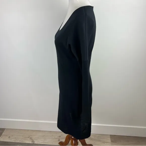 Jenni Kayne Black Wool Silk Trim Sweater Dress Size Large Minimalist Quiet Luxe
