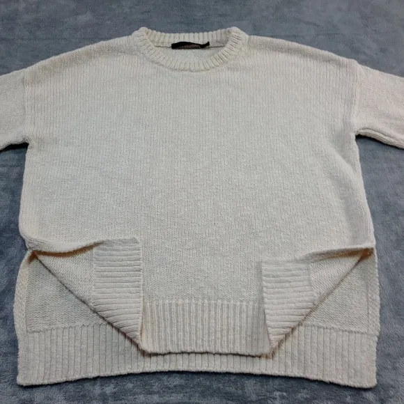 Jenni Kayne Women's Ivory Cruise‎ Boyfriend Cotton Linen Sweater Size S Designer