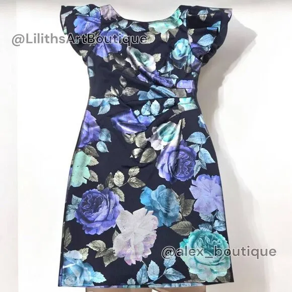 Jessica Howard Floral Runch Sheath Midi Dress(C034)-Size 10 for Women