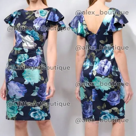 Jessica Howard Floral Runch Sheath Midi Dress(C034)-Size 10 for Women