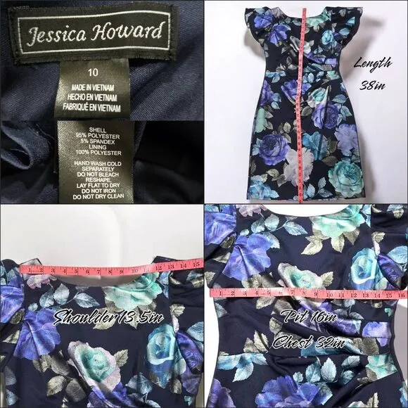 Jessica Howard Floral Runch Sheath Midi Dress(C034)-Size 10 for Women