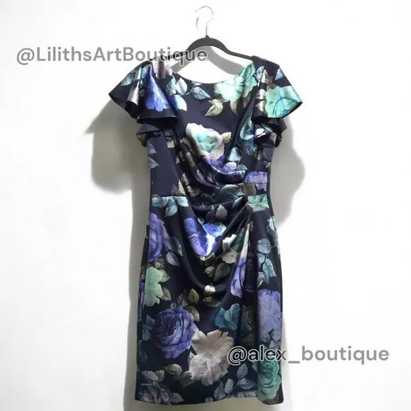 Jessica Howard Floral Runch Sheath Midi Dress(C034)-Size 10 for Women