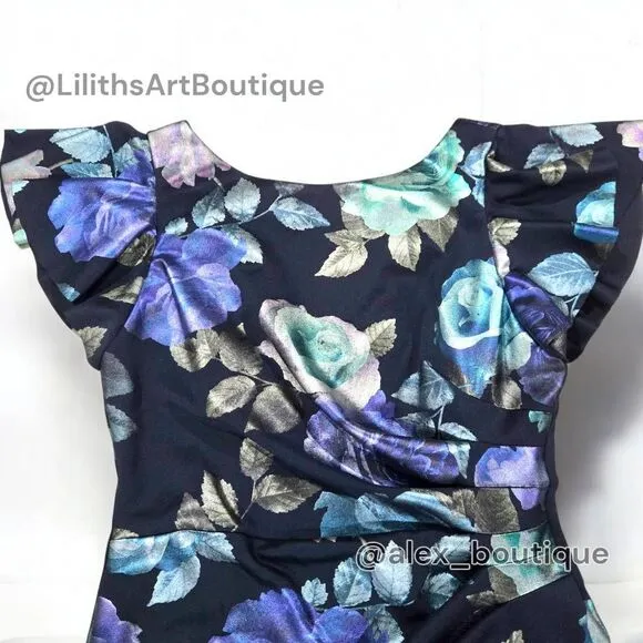 Jessica Howard Floral Runch Sheath Midi Dress(C034)-Size 10 for Women