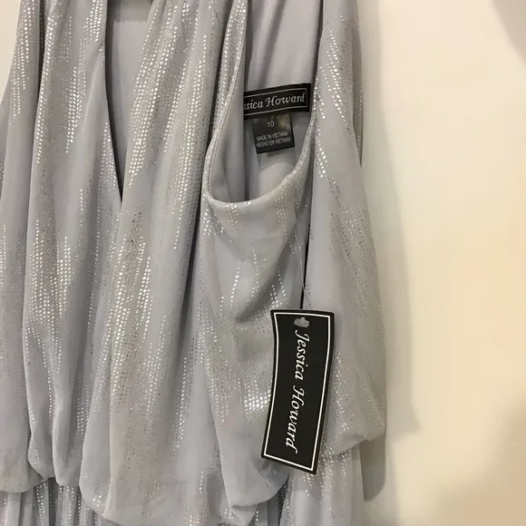 Jessica Howard Silver Embellished Halter Gown, Size 10 NWT