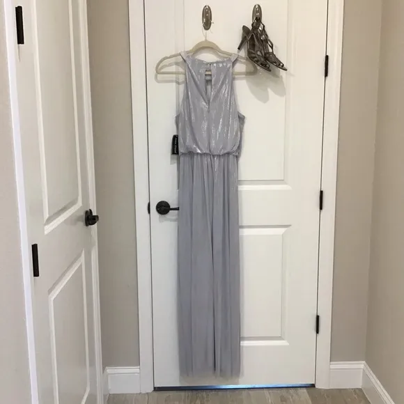 Jessica Howard Silver Embellished Halter Gown, Size 10 NWT