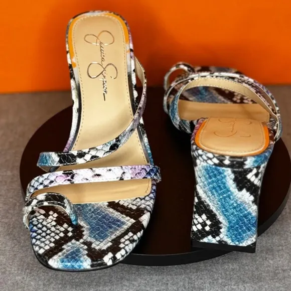 Jessica Simpson Willmena Blue Blue Black Snake Alligator Size 8 NEW WITH BOX