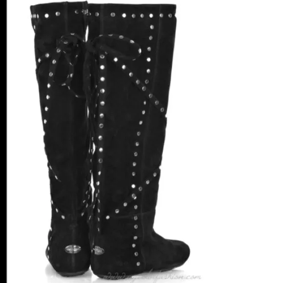 Jimmy Choo Black Suede Studded Flat Knee Boots