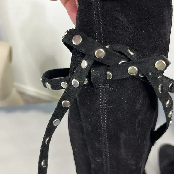 Jimmy Choo Black Suede Studded Flat Knee Boots