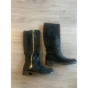 Jimmy Choo Doreen Rugged Leather Knee High Zipper Detail Boots Shoes Black Sz 40