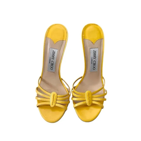 Jimmy Choo Leather Sunshine Yellow Strappy Sandal Heels 36.5
