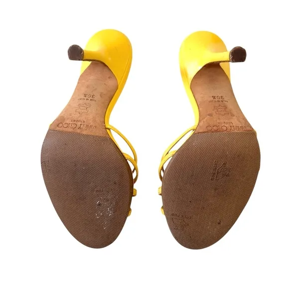 Jimmy Choo Leather Sunshine Yellow Strappy Sandal Heels 36.5