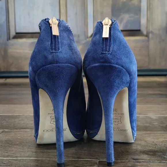 Jimmy Choo London Pumps Heels Booties Shoes Stiletto Suede Leather Italy Sz 39