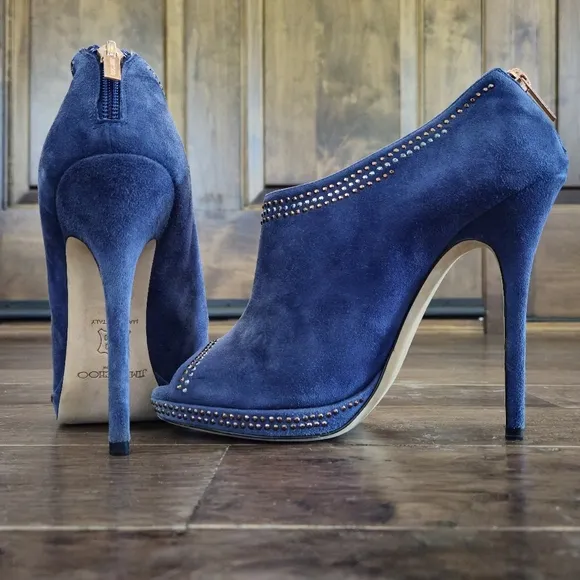 Jimmy Choo London Pumps Heels Booties Shoes Stiletto Suede Leather Italy Sz 39