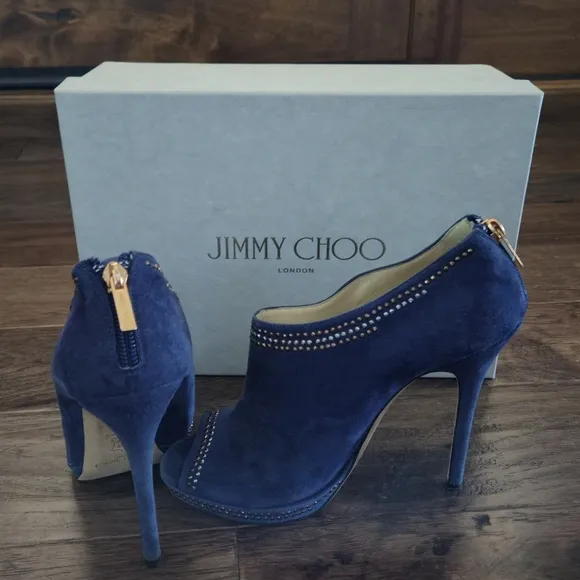 Jimmy Choo London Pumps Heels Booties Shoes Stiletto Suede Leather Italy Sz 39