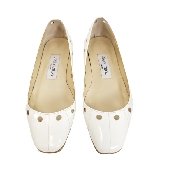 Jimmy Choo Patent Leather White Flat Shoes
