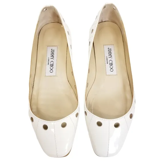 Jimmy Choo Patent Leather White Flat Shoes
