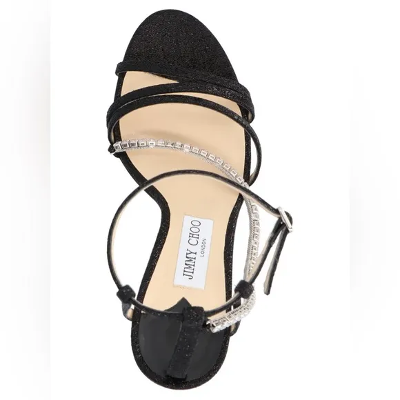 ✨JIMMY CHOO Thaia 100 Strappy High-Heel Crystal Sandals Black Size 39.5 ✨