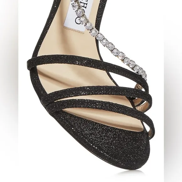 ✨JIMMY CHOO Thaia 100 Strappy High-Heel Crystal Sandals Black Size 39.5 ✨