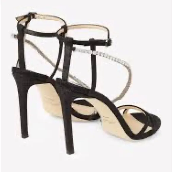 ✨JIMMY CHOO Thaia 100 Strappy High-Heel Crystal Sandals Black Size 39.5 ✨