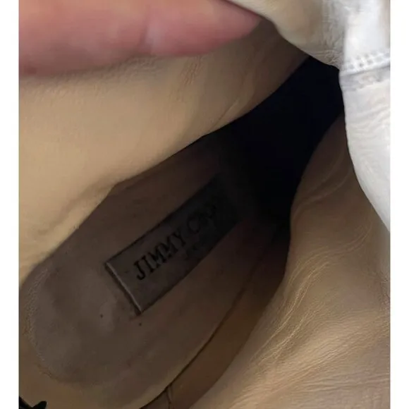 Jimmy Choo Woman's 7.5 Gathered LEATHER Riding Boots Knee High Flat Tall Taupe