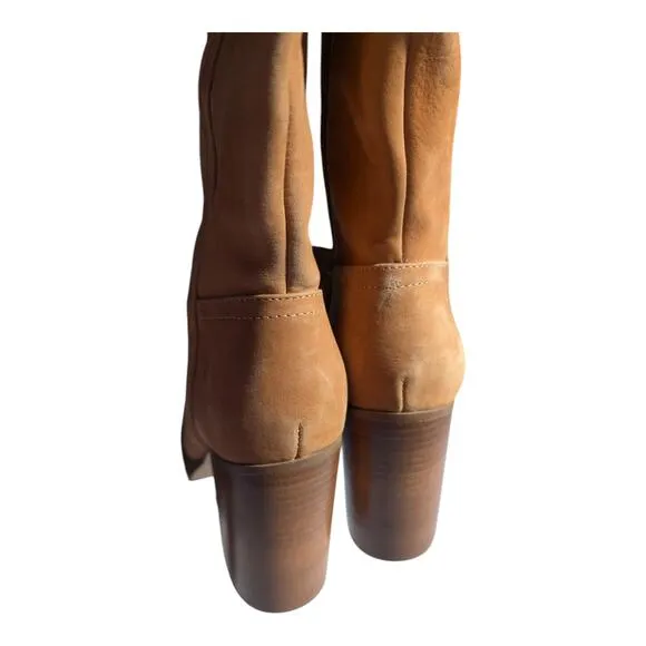 JLO Parid Camel Tan Nubuck Leather Over The Knee Block Heel Campus Boots Sz 8
