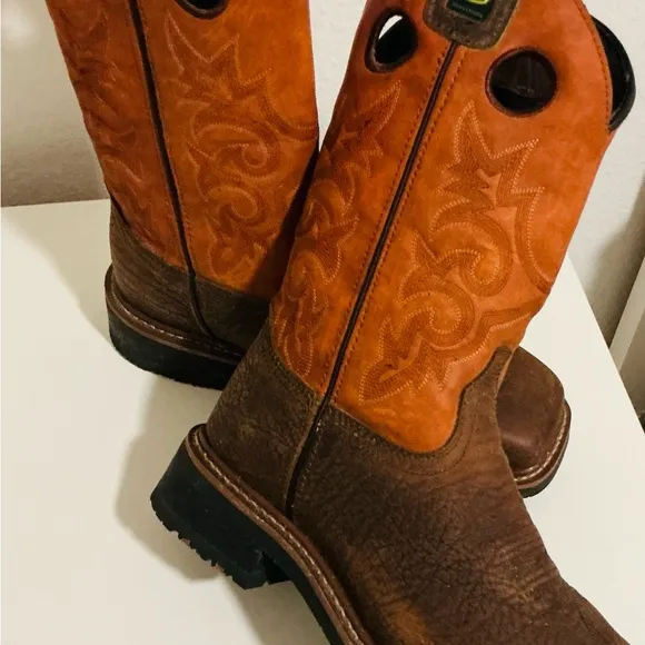 John Deere Brown Cowboy Western Boots Classic Design